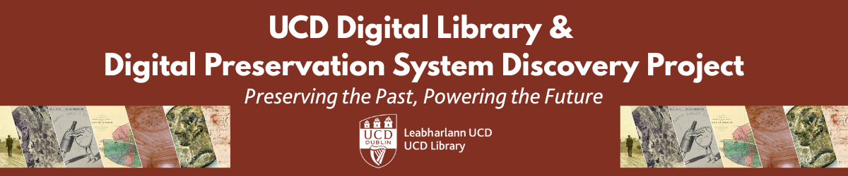 Maroon graphic with various images taken from the UCD Digital Library